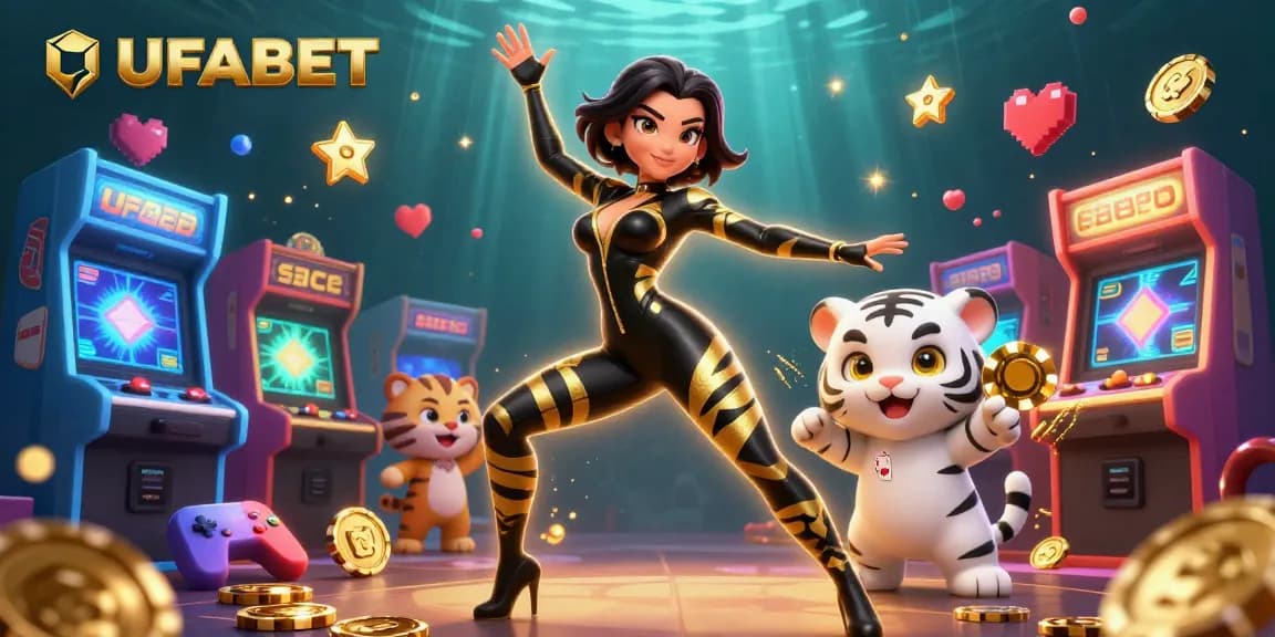 Win big at UFABET with this vibrant 3D casino scene filled with lively game elements.
