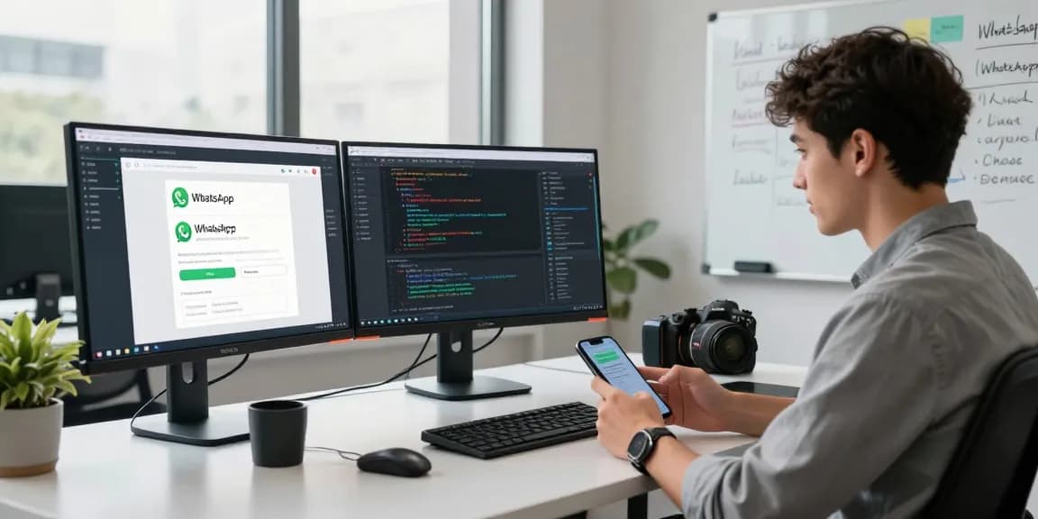 Innovative tech workspace highlighting WhatsApp下載 interfaces and interactions.