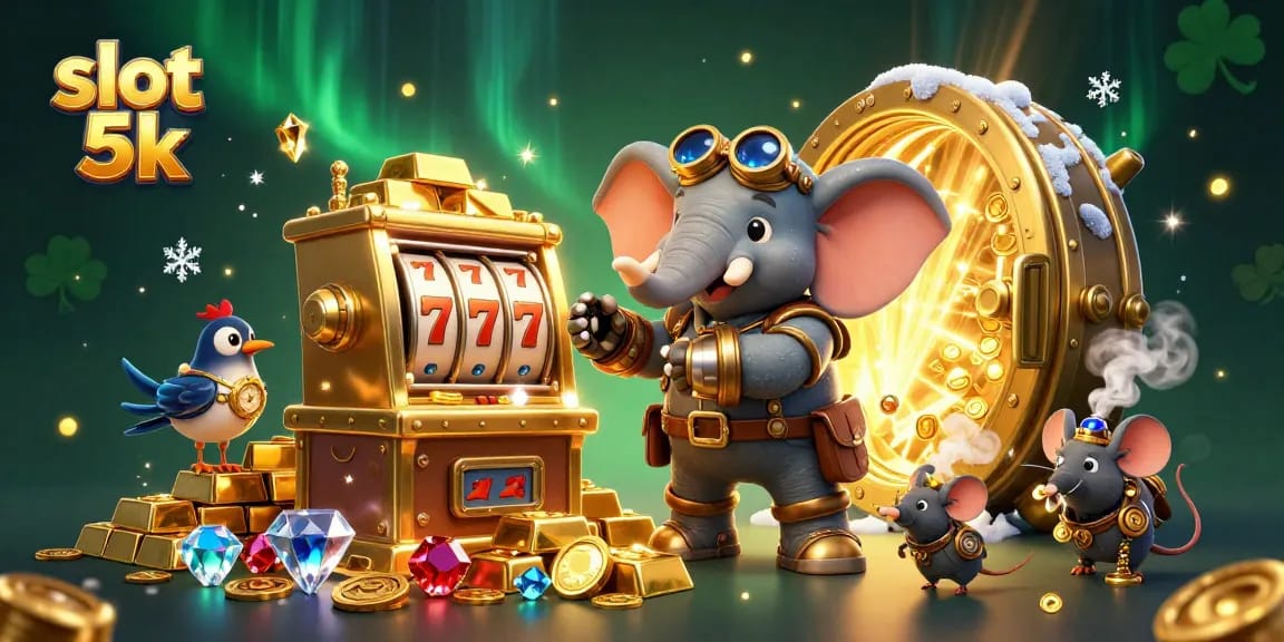 Play thrilling slot 5k games with our vibrant, engaging 3D illustration showcasing jackpot excitement.