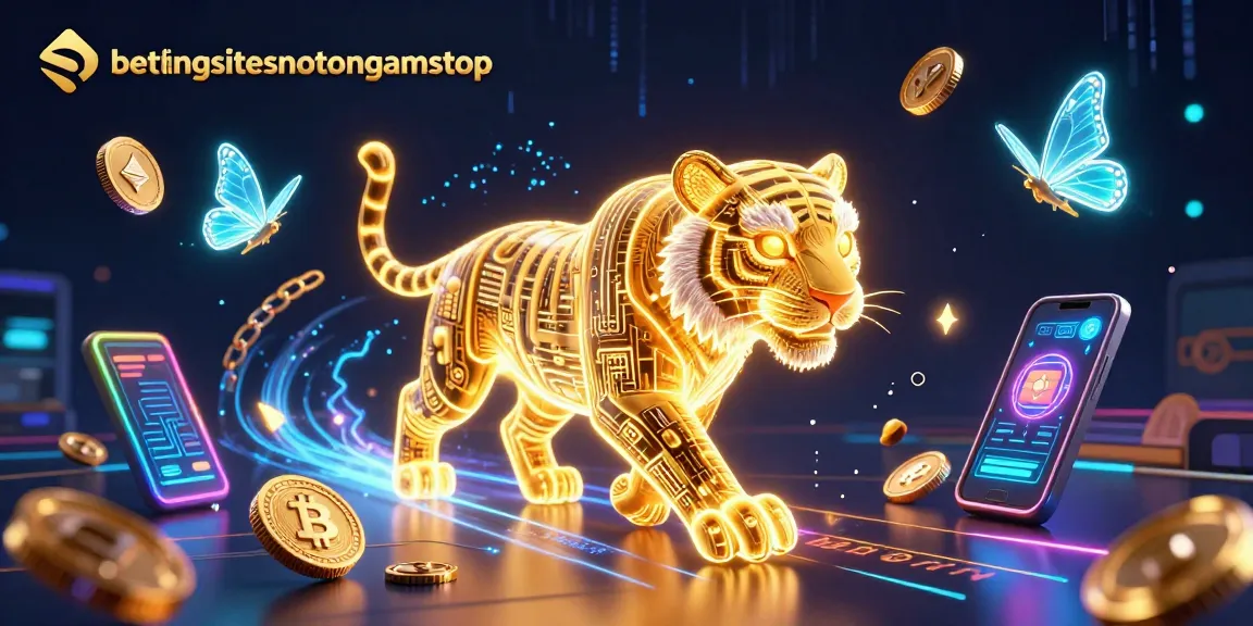 Engage in betting experiences at bettingsitesnotongamstop with vibrant digital casino elements and a golden tiger.