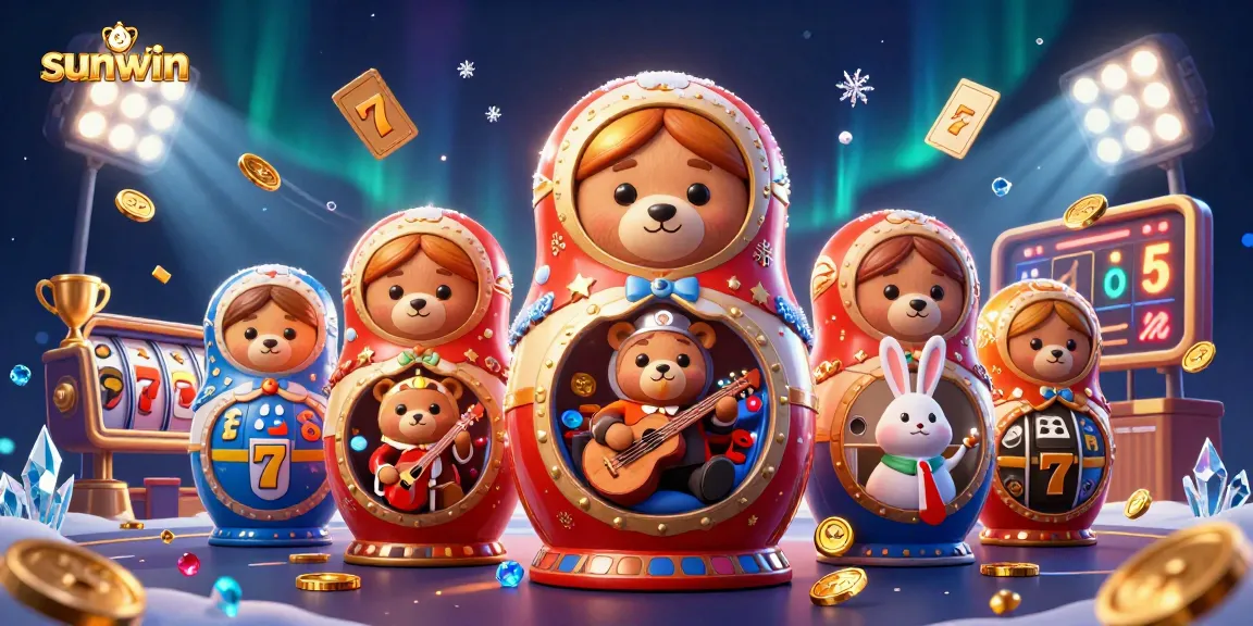 Experience sunwin's thrilling casino games with vibrant characters in an exciting 3D illustration.