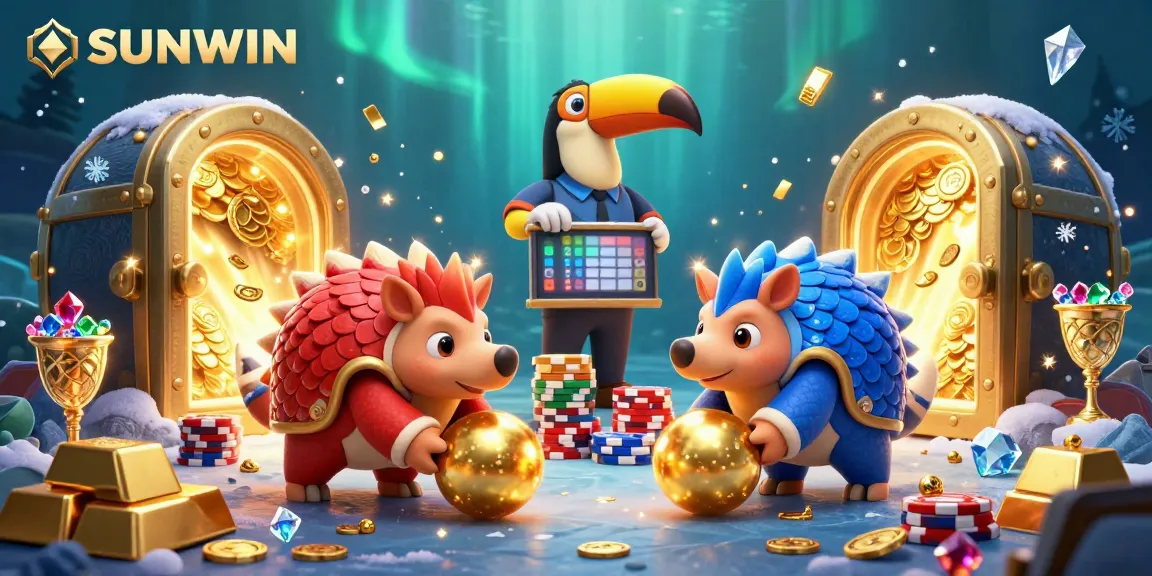 SUNWIN gamers enjoy bowling through poker chips in a vibrant underwater casino scene.