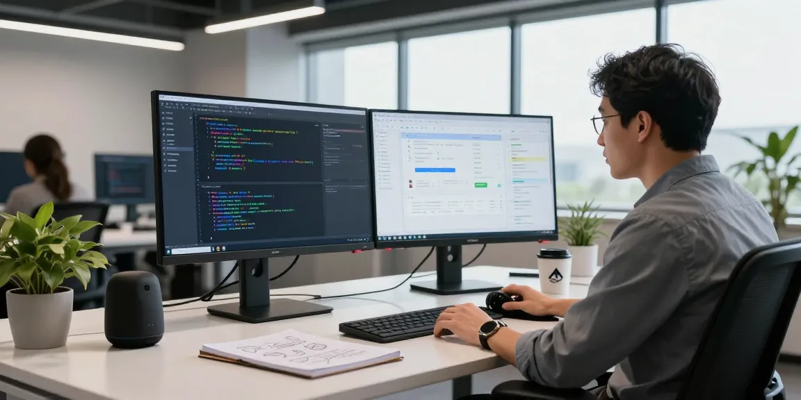 AI assistant interface displayed in a modern tech workspace, showcasing productivity and collaboration.