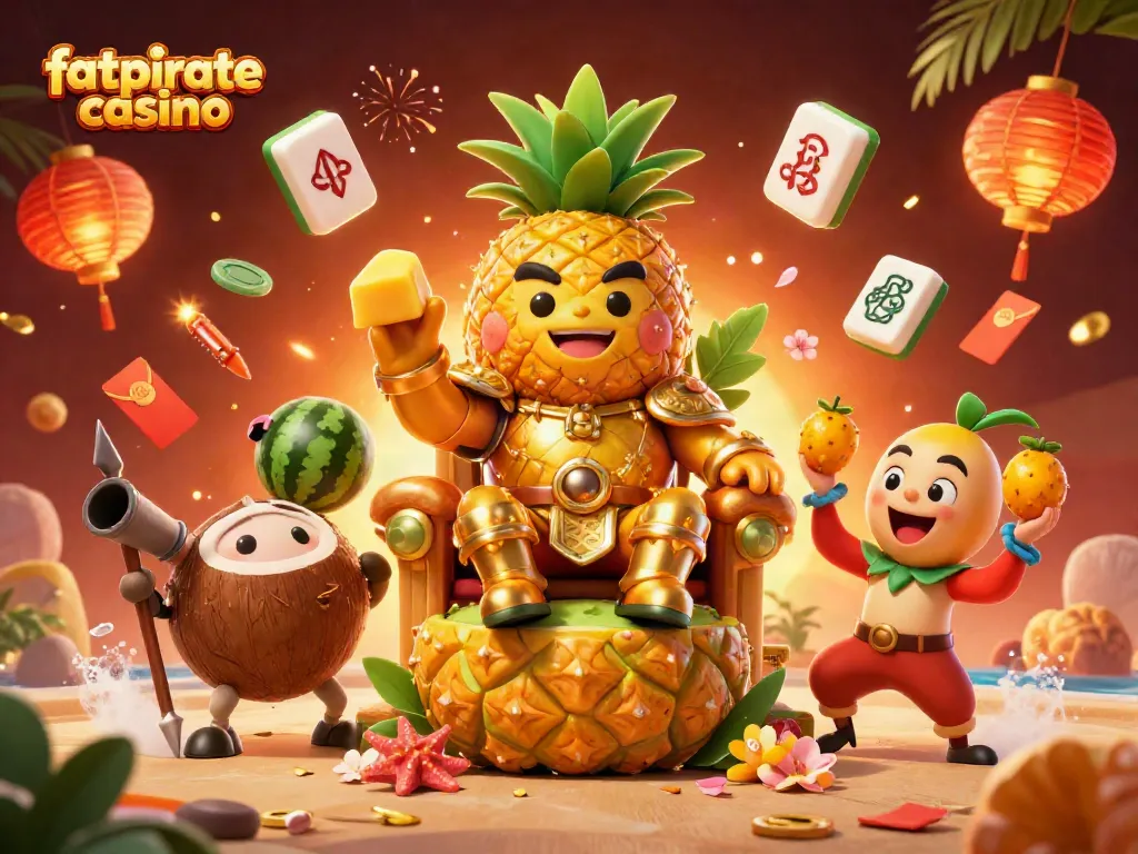 Experience the excitement of fatpirate casino with a lively 3D illustration of themed characters and dynamic gaming elements.