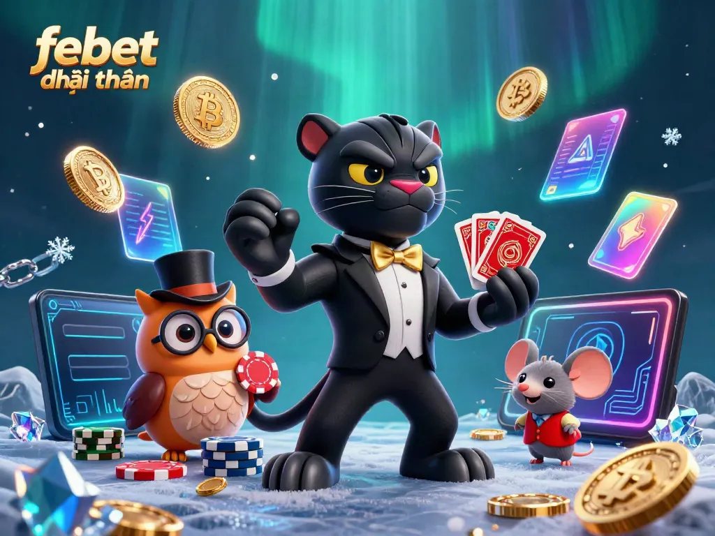 Experience the excitement of febet đổi thưởng at an underwater casino with a tuxedo panther, owl, and lucky mouse.