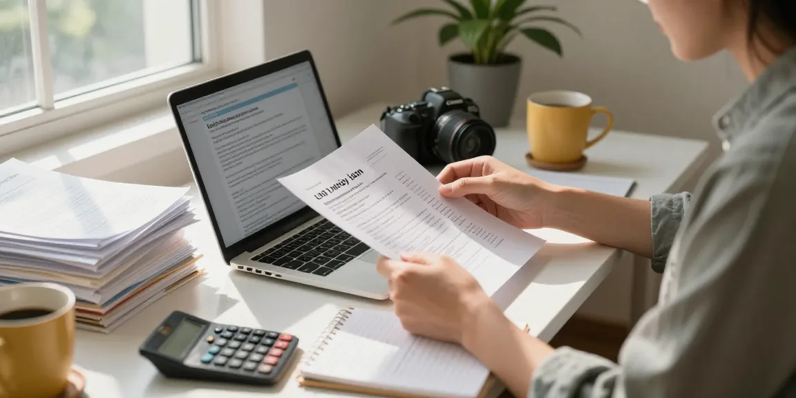 Exploring radcred.com/payday-loan/200-loan options with a cozy home office setup, a person reviews loan choices while enjoying coffee.