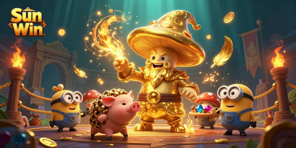 Sun Win illuminates players in a vibrant 3D casino scene, blending magic and treasure hunting.